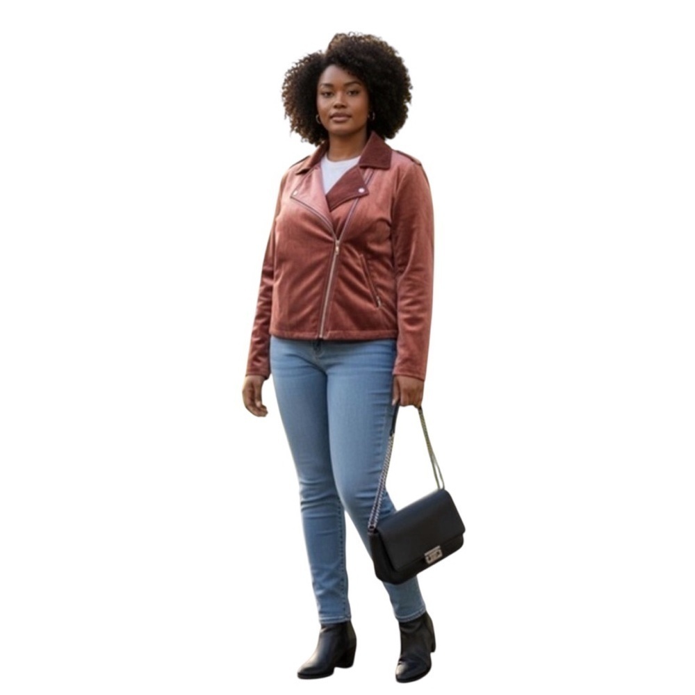 Lauren Conrad Velvet Moto Jacket XXL Rust Brown Faux Suede Zip Up